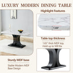 Modern Dining Table Set for 6, Marble Kitchen Table Chair Set for 6, Rectangular Kitchen Table with 6 Pu Leather Upholstered Chair for Dining Room
