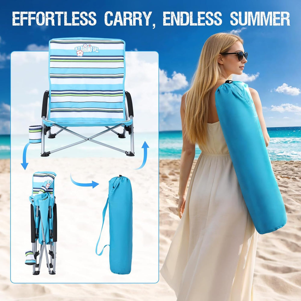 Old Bahama Bay 2 Pack Ergonomic Low Beach Chair for Back Support – Heavy Duty...