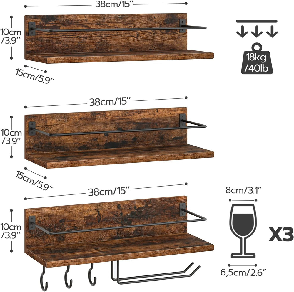 HOOBRO Small Round Side Table and Wall Mounted Wine Rack 3 Pack, Drink Table,...