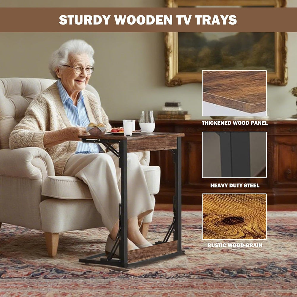 Folding TV Trays Set of 2 , Adjustable Height TV Trays for Eating on Couch | ...