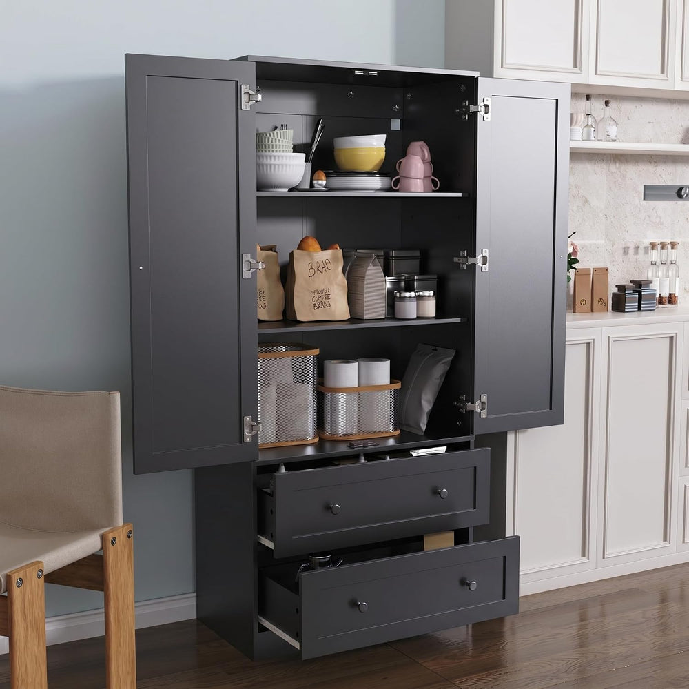 DIYART 64.2" Tall Black Kitchen Pantry, Storage Cabinet with Doors and D...