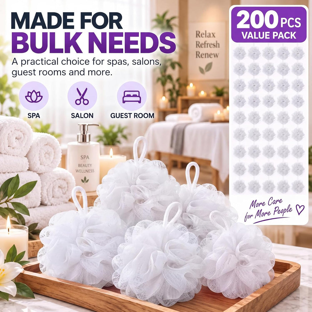 200 Pcs Loofahs Bulk Bath Sponge Shower for Body, Pure White