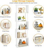 IBUYKE 6-Tier Tall Bookshelf,S-Shaped Geometric Bookcase, Wood Display Shelves with Storage,Modern Bookshelf for Living Room Bedroom, Home Office, White WBC016W