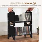 2 Pack Stackable CD Holder Organizer Rack, CD Storage Tower Shelf | Holds up to 56 CD Cases, Jewel Case Display Stand Fit for Theatre Room (Black)