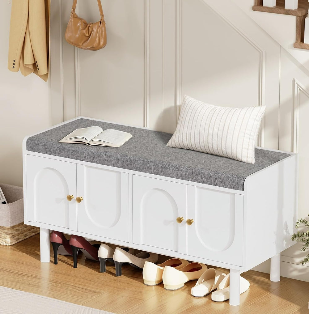 Shoe Storage Bench, 2-Tier Entryway Bench with Cushion, 15" D x 39.4&quo...