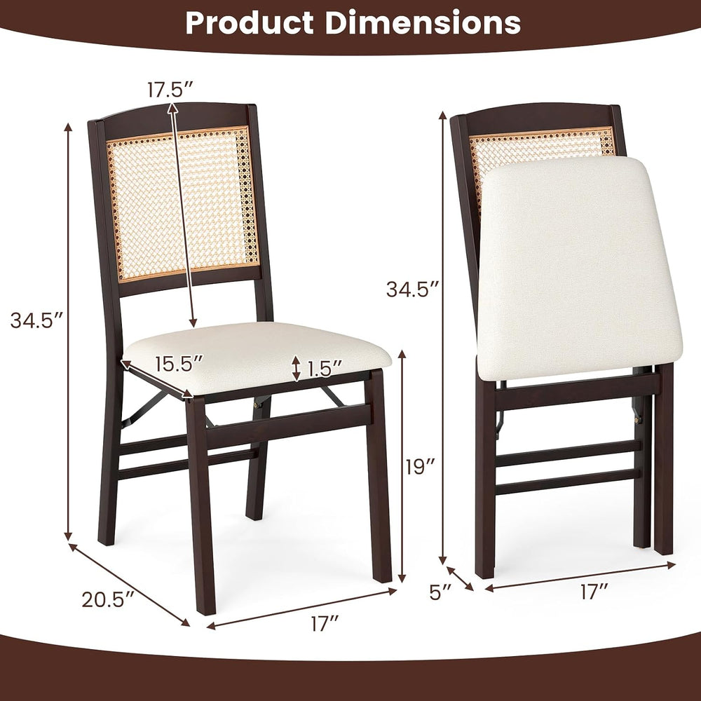 KOTEK Folding Dining Chairs Set of 4, Wooden Kitchen Chairs with Padded Seat ...