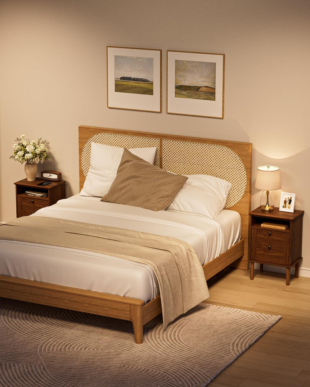 Nightstand, Boho Night Stand with 1 Drawer, Modern Side Accent Table with Ope...