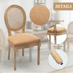 French Country Dining Chairs Set of 2,Farmhouse Upholstered Dining Room Chairs with Round Back and Solid Leg,Rattan Kitchen Chairs for Kitchen/Bedroom/Dining Room,Tan