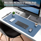 K KNODEL Small Office Leather Desk Mat, Mouse and Keyboard Pad, Computer and Laptop Mat, Desktop Protector and Cover, Writing Pad and Blotter (23.6"x13.8", Lake Blue)