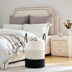 VIPOSCO Large Laundry Hamper, Tall Woven Rope Storage Basket for Blanket, Toys, Dirty Clothes in Living Room, Bathroom, Bedroom - 58L White & Black