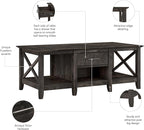Bush Furniture Key West Coffee Table with Storage in Dark Gray Hickory
