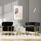 STHOUYN Modern Black Boucle Dining Chairs Set of 2 with Gold Metal Legs, Mid Century Barrel Kitchen Chairs Set, Upholstered Accent Armchairs Dining Room Set, Living Room, Apartment (Black, 2pcs)
