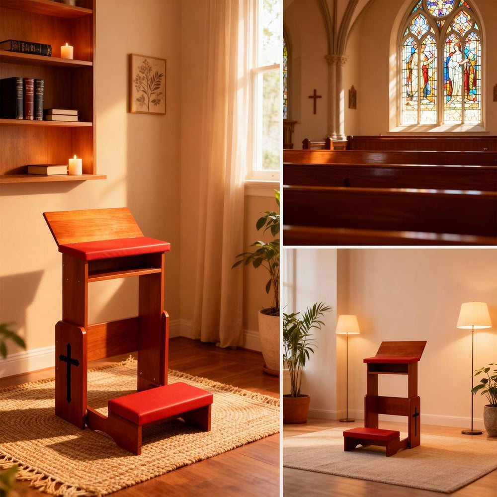 Fanwer Folding Prayer Bench for Home Use - Adjustable Wooden Kneeler for Pray...