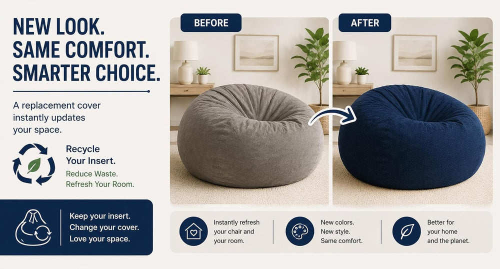 ULTIMATE SACK | 6 Ft Bean Bag Chair Replacement Cover Only | Grey Suede | Rem...