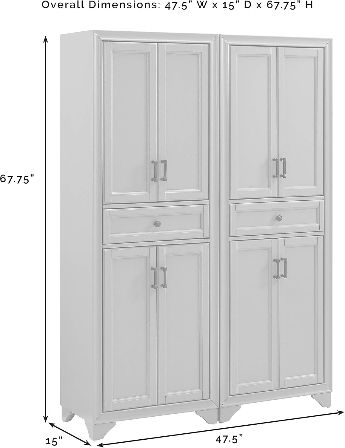 Crosley Furniture Tara 2-Piece Pantry Storage Cabinet Set with Shelves, Kitchen, Dining, or Laundry Room, Distressed Gray