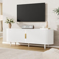 VOWNER 63" Fluted TV Stand, Modern Entertainment Center for TVs Up to 65" with Adjustable Shelves and Sliding Doors, Curved Media Console Table with Storage Cabinet for Living Room Bedroom (White)