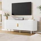 VOWNER 63" Fluted TV Stand, Modern Entertainment Center for TVs Up to 65" with Adjustable Shelves and Sliding Doors, Curved Media Console Table with Storage Cabinet for Living Room Bedroom (White)