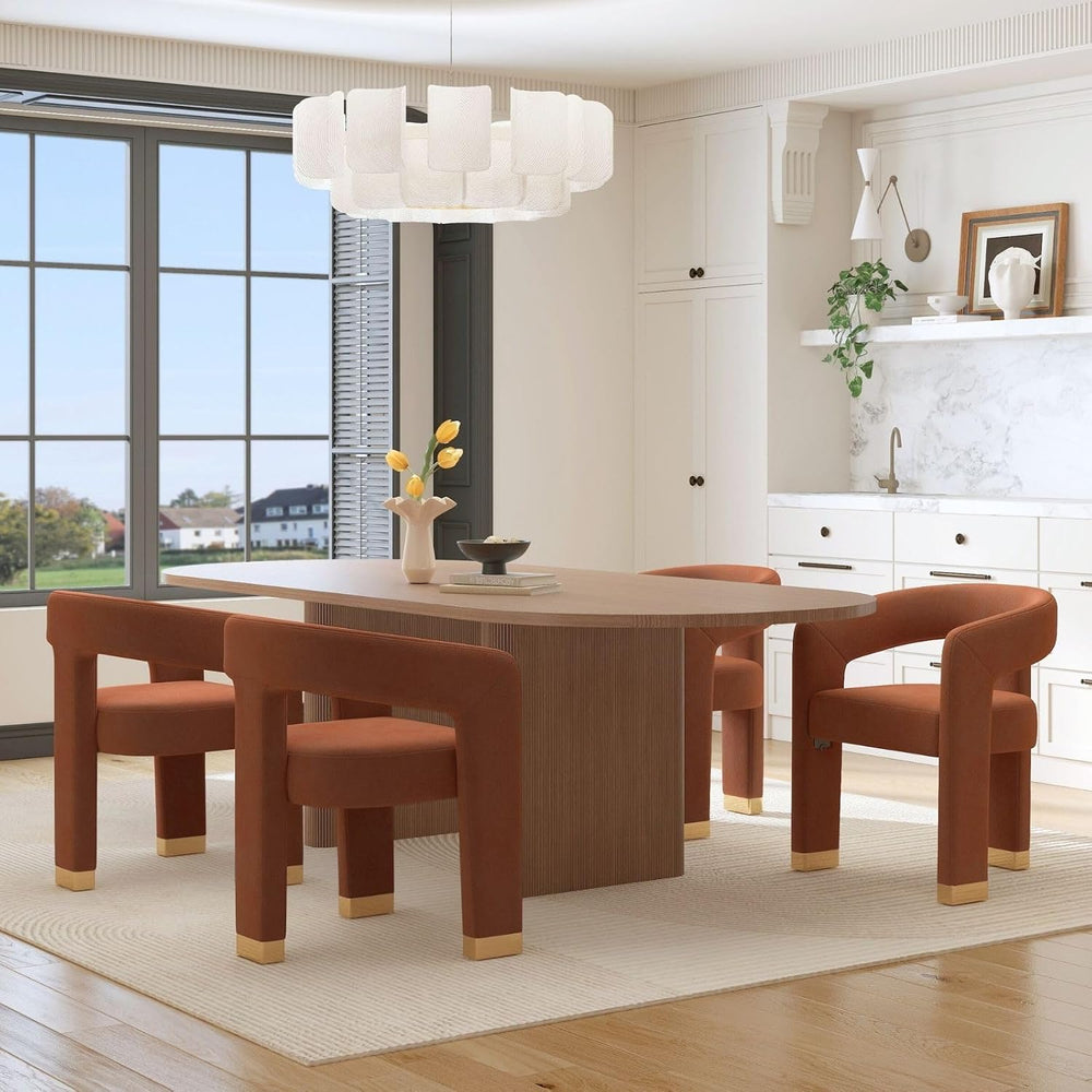 Hyfirm Barrel Dining Chairs Set of 4, Velvet Upholstered Armchairs with Open-...