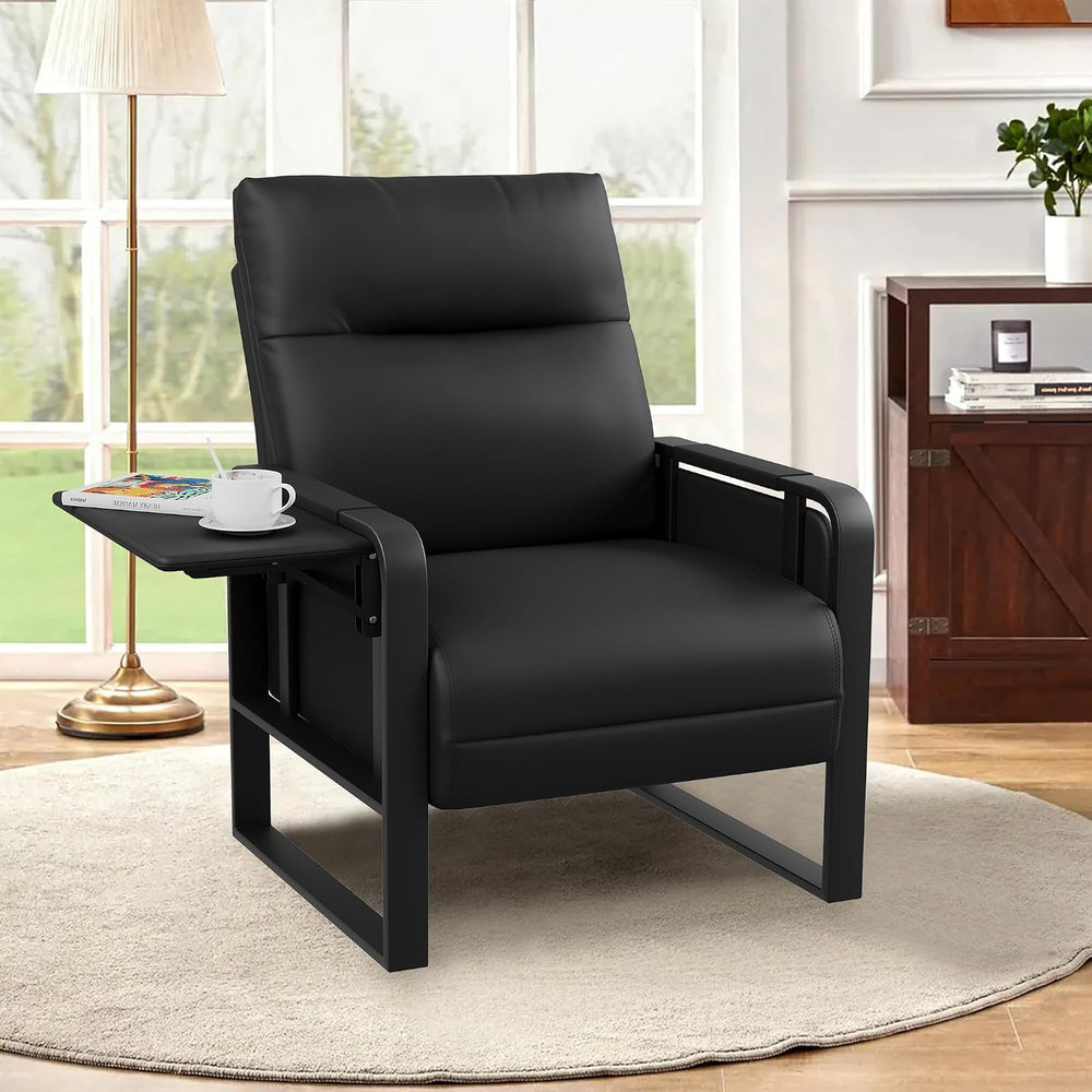 Black Accent Chair PU Leather Upholstered Armchair with Side Table