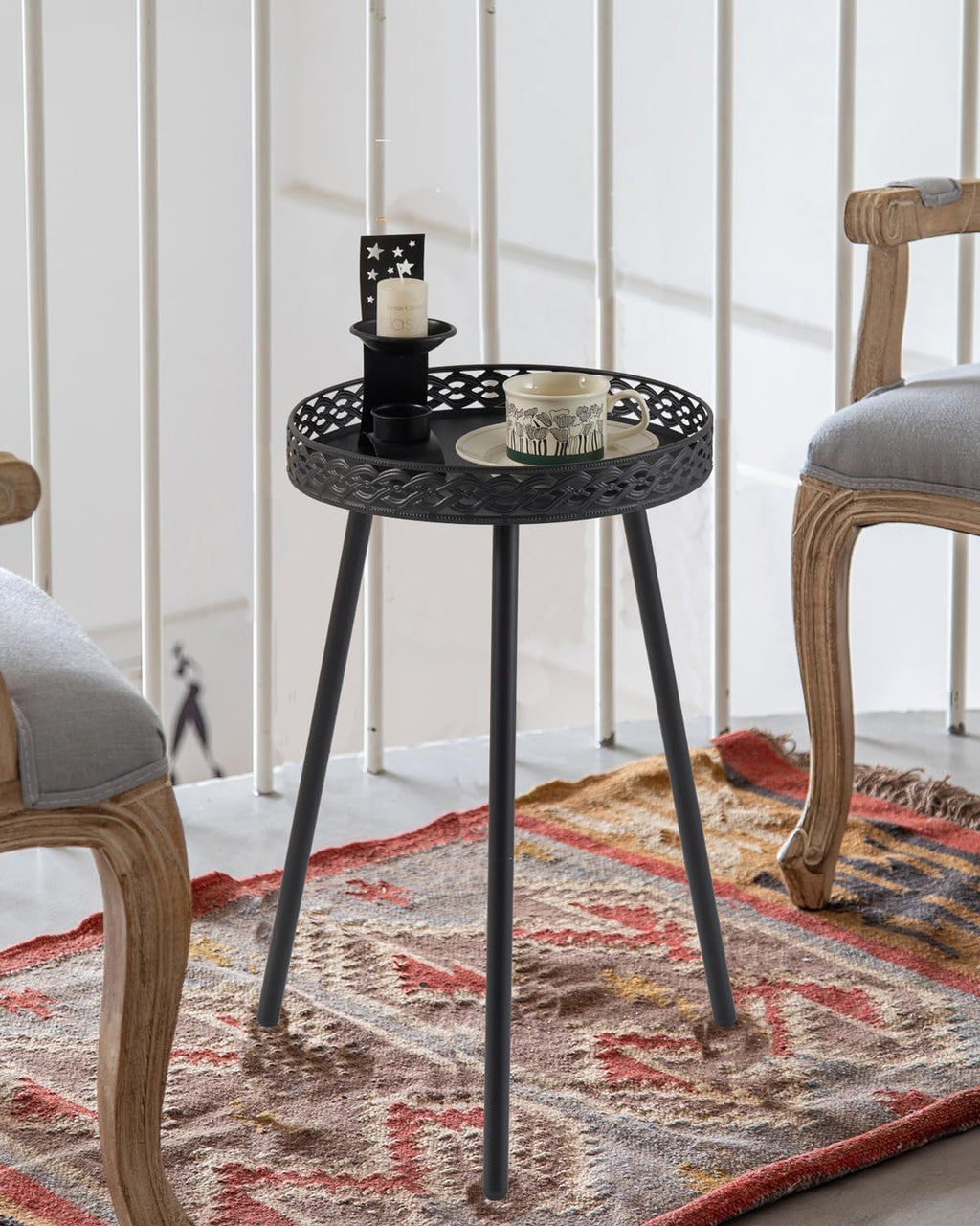 Side Table for Living Room: Small Round End Table for Housewife - Black
