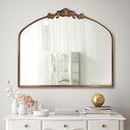 WAMIRRO Antique Mirror,Gold Traditional Vintage Ornate Baroque Arched Brass Wall Mounted Mirrors for Entryway/Fireplace/Living Room/Hallway/Bathroom 36"X30"