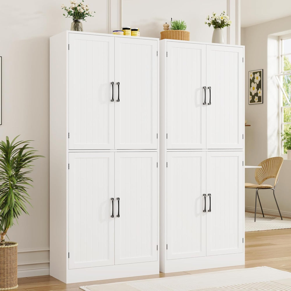 MHOM 71" Tall White Pantry Cabinet, Farmhouse Storage Cabinet with 4 Doo...