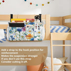 Watercolor Cornflower Daisy Bedside Caddy for Dorm Bed Bedside Hanging Caddy Bag Iron Frame Storage Organizer Pocket for Bunk Home College Hospital Beds 2 Hooks