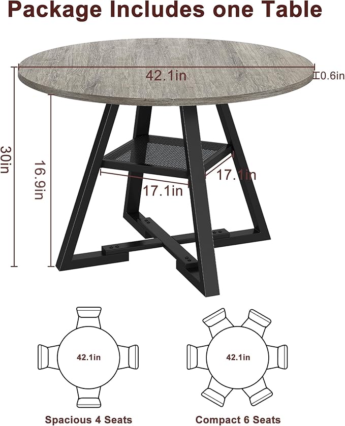 Round Dining Table for 4,Kitchen Dining Room Circle Dinner Pedestal Table,Spa...