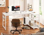 Casaottima L Shaped Computer Desk, 48 Inch Small Corner Desk with Storage Shelves & PC Stand, Reversible Gaming Desk for Bedroom, Modern Writing Study Table for Home Office, White