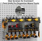 CCCEI Modular Power Tool Organizer Wall Mount with Charging Station. Garage Drill Storage Shelf with Hooks, Heavy Duty Rack, Tool Battery Holder Built in 8 Outlet. Gift for Men. Grey, 1 Pack.