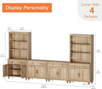 WAMPAT Entertainment Center with Bookshelves for TVs up to 75", Farmhouse Wall Unit TV Stand with 8 Doors & 4 Drawer, Media Console Table for Living Room, Bedroom & Home Theater, Oak