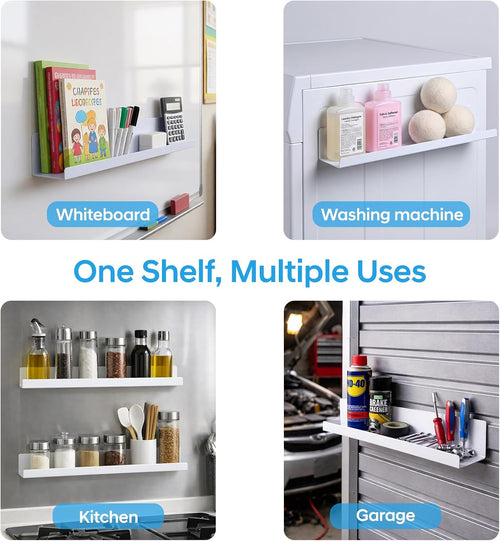 2 Pack 13.5" Metal Magnetic Bookshelf for Whiteboard, Strong Reusable Magnetic Display Shelf, Holds up to 12 lbs, Storage Organizer for Classroom, Kids Room, Office, Kitchen & Garage