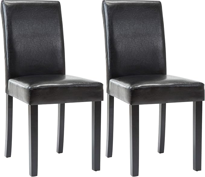 LSSPAID Dining Chairs Set of 2, PU Leather Padded Upholstered Modern Parson Chair, Dining Room Chairs with Solid Wood Legs for Kitchen Living Room, Black