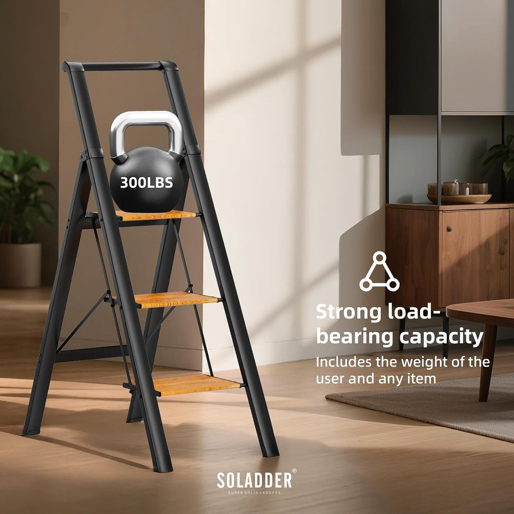 SOLADDER Folding 3 Step Ladder with Handrails,Foldable Step Stool