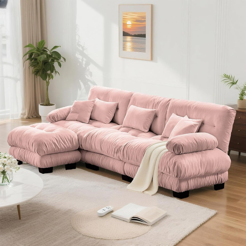 SoarFlash Velvet Sectional Sofa Ottoman, Pink