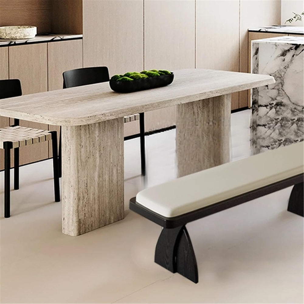 Modern Retro Wooden Long Bench at The Foot of The Bed in The Bedroom Dressing...