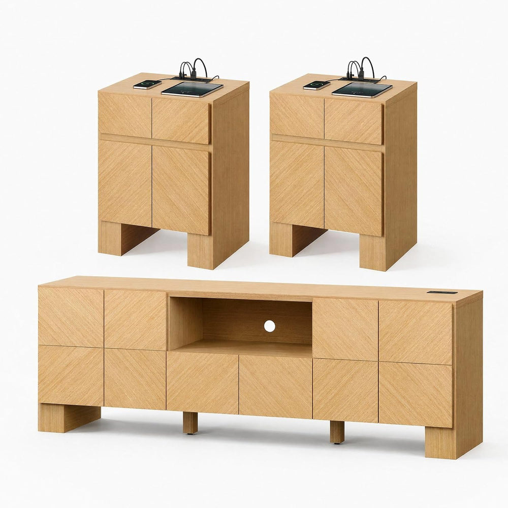 ModernMate Living Room Table Sets of 3, 70" Modern TV Stand & 2 Nigh...