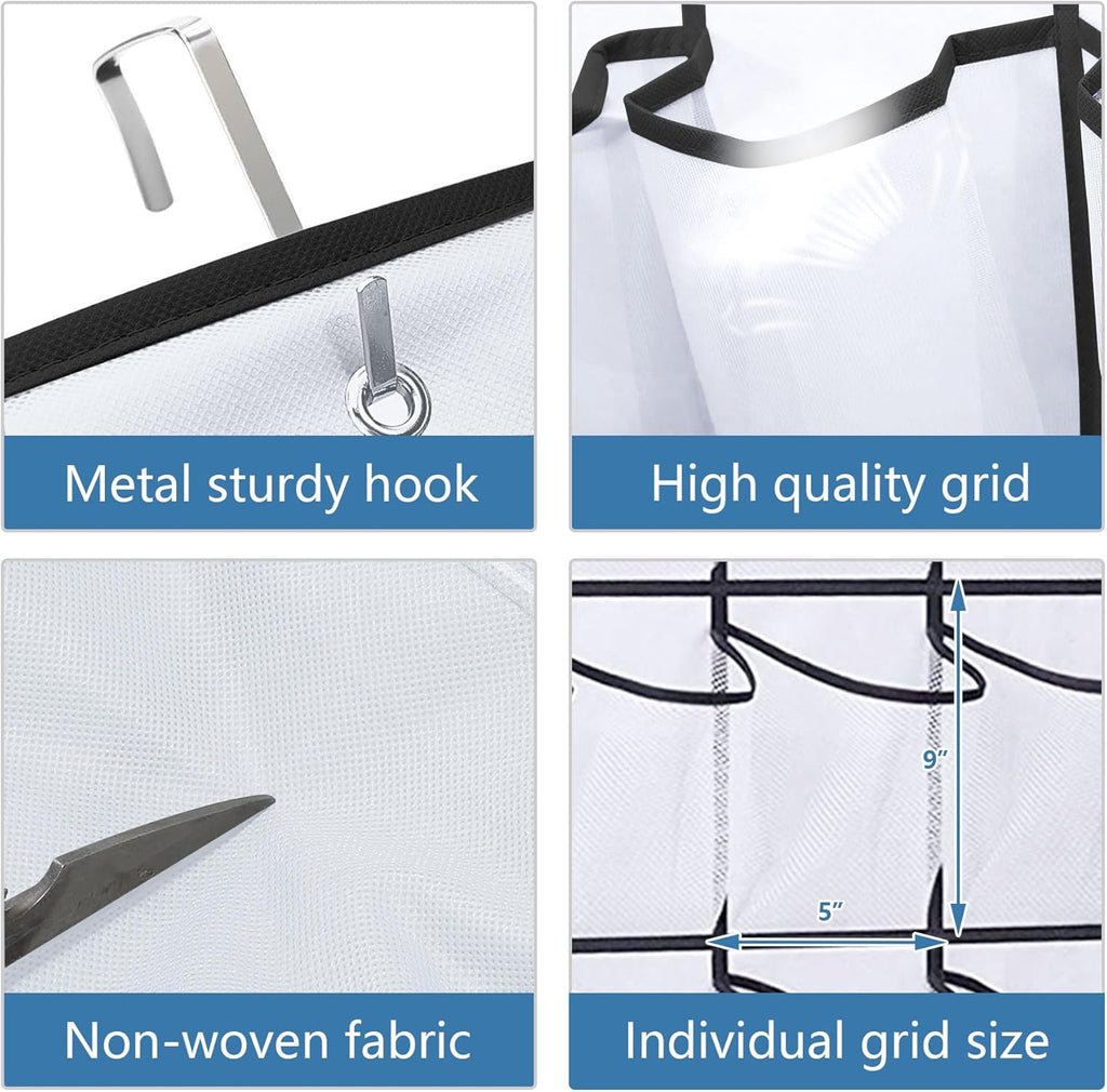 Over the Door Shoe Organizer, Hanging Shoe Organizer with 28 Mesh Large Pockets Door Shoe Rack Organizer, Space Saving Hanging Storage Holder, Hangs on Closets for Shoes, Accessories, White