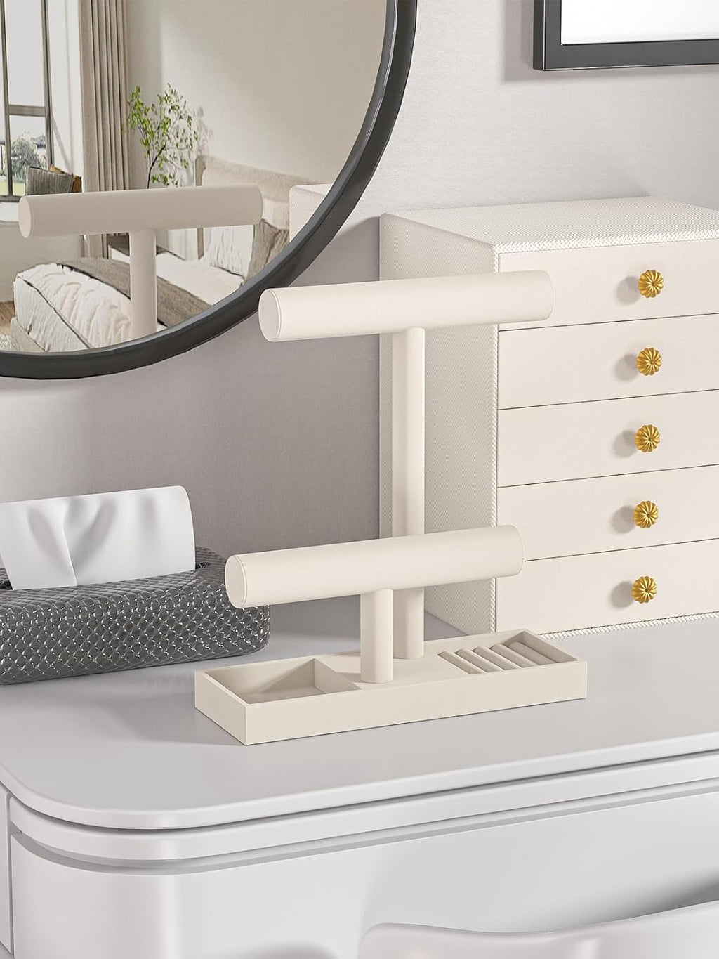 Bracelet and Necklace Holder,Velvet Jewelry Necklace Display Organizer Stand,bracelet Holder for Selling,Bracelet and Necklace Storage Tree (Style 2（Beige）)
