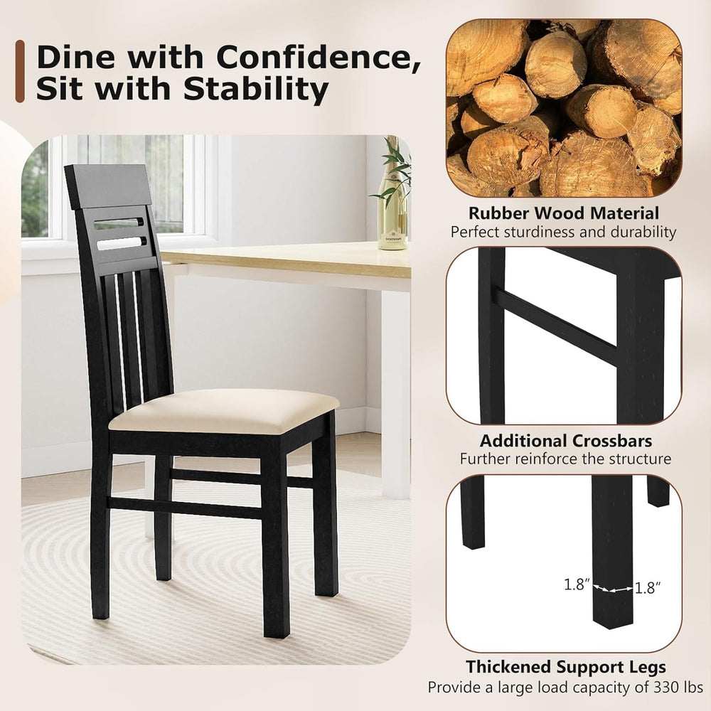Giantex Wooden Dining Chairs Set of 2, High Back Black Dining Room Chairs wit...