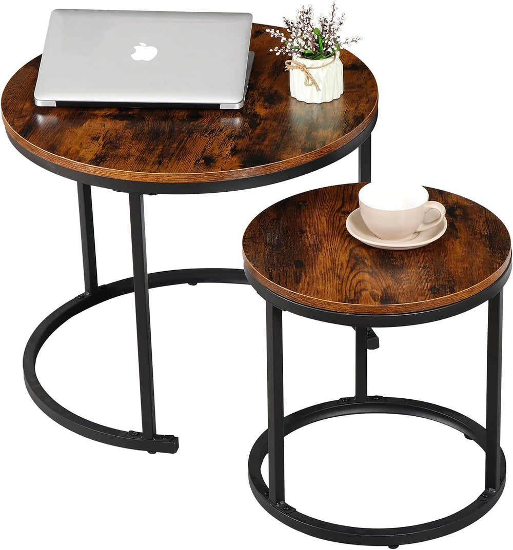 SUPER DEAL Small Round Coffee Tables for Living Room Apartment, Set of 2 Indu...