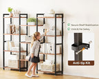 Casaottima Triple 4 Tier Bookshelf, Large Bookcase with 11 Open Display Shelves, Modern Industrial Book Shelves Book Case for Bedroom, Wide Standing Shelving Unit for Living Room Home Office, Vintage
