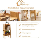 Welnow Bamboo Rattan Bookcase with Cabinet, 1-Tier Storage Shelf with Side Table & End Table Function, Large Modern Wood Organizer for Living Room or Bedroom, Natural Bookshelf