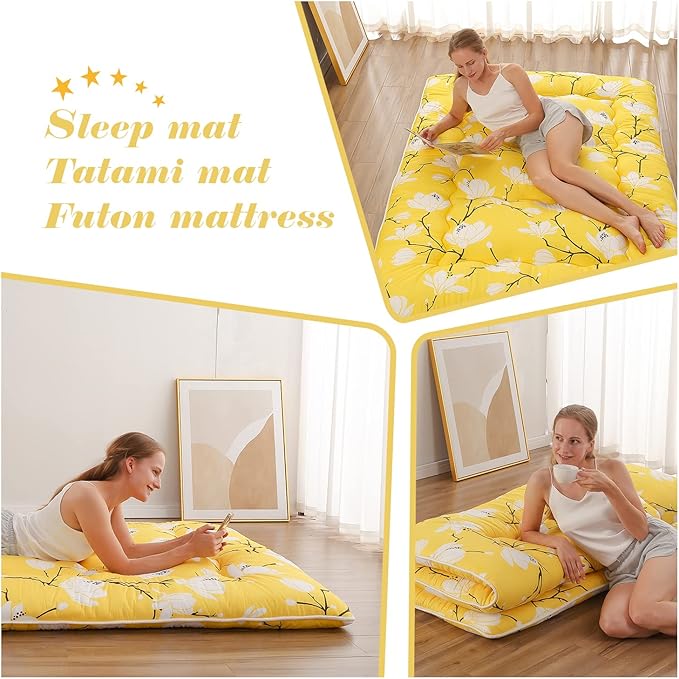 Japanese Floor Mattress, Futon Mattress with Portable Storage Bag and Washabl...