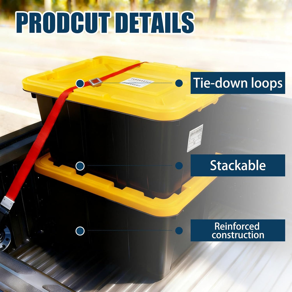 4-Pack Industrial Tote, Plastic Storage Container Bins with Lids, 27 Gallon - Heavy-Duty Organizing Containers for Home, Warehouse, and Transport