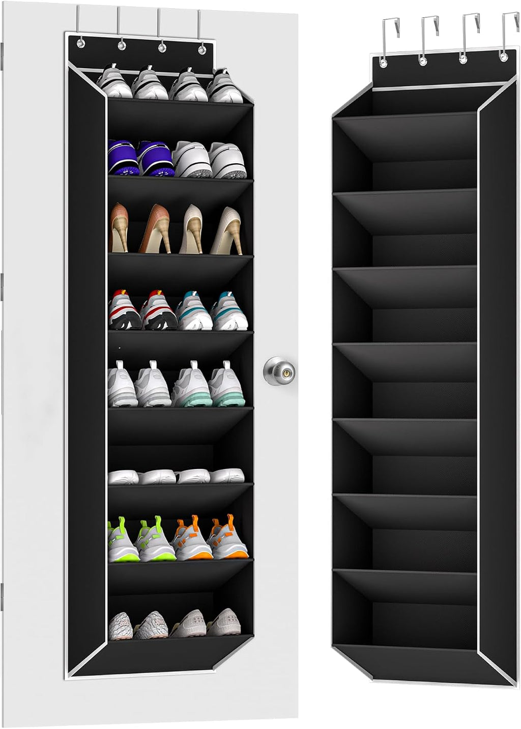 KYEVIS Over The Door Shoe Organizer Storage Fit 16-24 Pairs Hanging Shoe Rack Organiser for Closet Door, Deep Pocket Shoe Holder for Sneakers,Boots Storage(1 Pack Black)