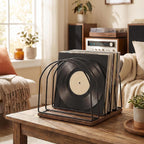 Vinyl Record Storage Holder, Wooden Record Stand Organizer for Vinyl Records & LPs, Magazine Holder, CD Storage, DVD Storage, CD Holder, Album Organizer Shelf for Home, Living Room, Music Room