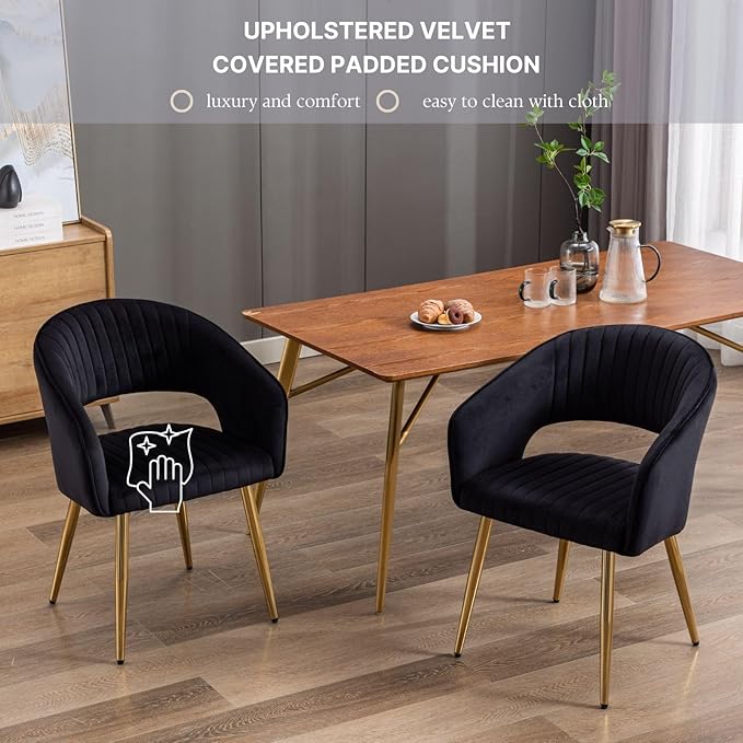 Black and Gold Velvet Dining Chairs, Modern Dining Room Chairs with Arms Set ...
