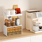 5 Tier 3 Drawers Makeup Organizer, 2 Set Bathroom Organizers and Storage,Cosmetic Storage Drawer for Dresser Countertop and Bathroom Vanity for Large Skincare, Perfume, Amber