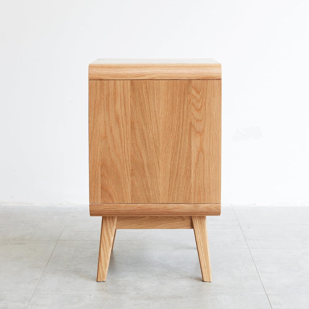 Nightstand, Solid Wood European Beech Bedside Cabinet with Open Shelf & C...